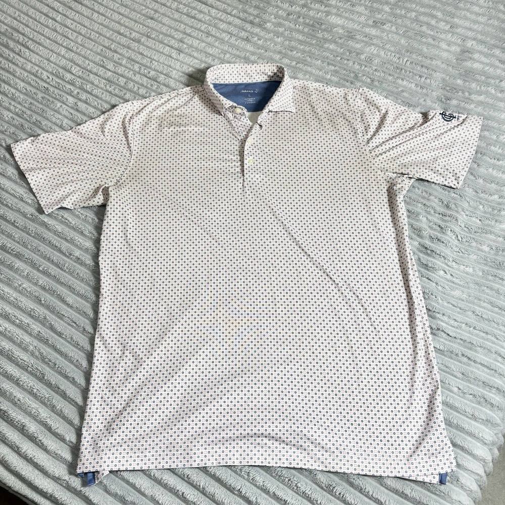 Johnnie-O Performance Polo Shirt Sz Large Pink Blue‎ All Over Print